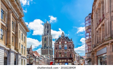 Dom tower and old town architecture in Utrecht, Netherlands