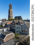 Dom Tower "Dom toren" in Utrecht in 2024 after 5 years of restoration. A vertical photo.