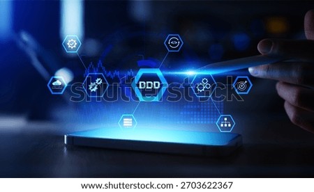Domain Driven Design DDD Software Architecture Visualization on a Digital Development Interface.