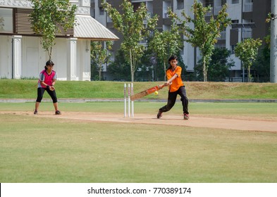 Dombivali, India- 16th April, 2017. Girls From Palava City Playing Cricket At The 'Palava Womens Cricket League' Matches.