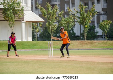 Dombivali, India- 16th April, 2017. Girls From Palava City Playing Cricket At The 'Palava Womens Cricket League' Matches.