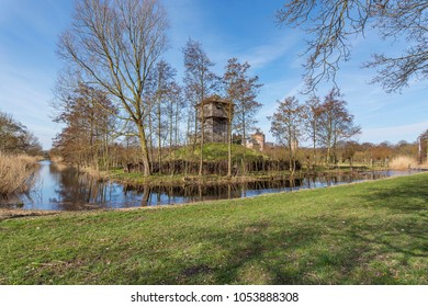 Domburg - View to Wooden Defence Tower of Castle Westhove, Zeeland, Netherlands, Domburg, 19.03.2018 