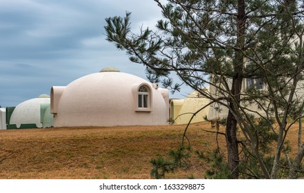 Dome House, Kaga, Ishikawa Prefecture, Japan. Dome Houses Are Assembled From Prefabricated Components.