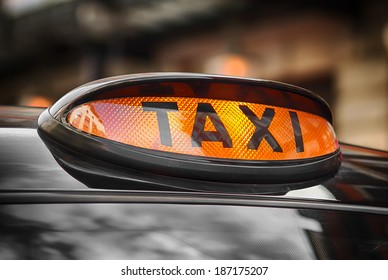Dome Lamp Of Classic Black Cab In London