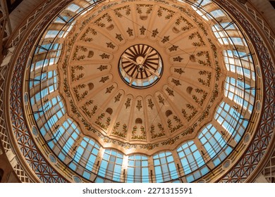 Dome of the Mercado Central or Mercat Central (Central Market), Valencia, Spain. One of the main works of the Valencian Art Nouveau. Beautiful ceiling of this colorful building.  - Powered by Shutterstock