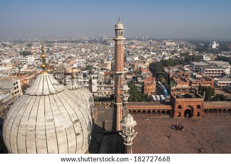 Dome an minaret of Jama Masjid Mosque in Delhi.