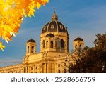 Dome of Natural History Museum on Maria Theresa square in autumn, Vienna, Austria