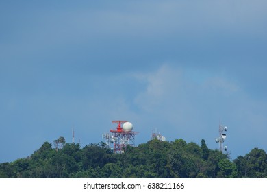 Dome Radar Station Of Air Traffic Control On The Mountain, Copy Space For Text.