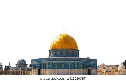 The Dome of the rock, Al-Aqsa Mosque, Jerusalem , Palestine.isolated on white	