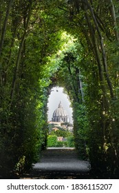 Dome of San Pietro seen through the knights of malta keyhole at Aventine hill, Rome, Italy.