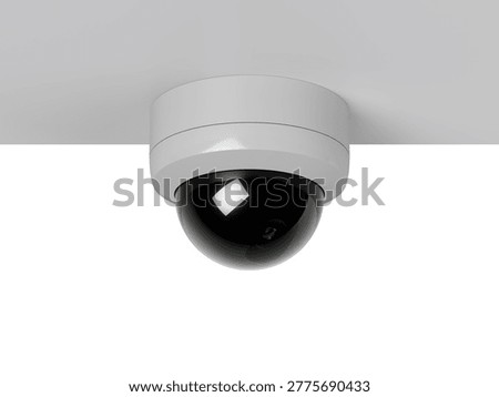 Dome security camera on a white ceiling isolated on a white background. CCTV systems. 3D rendering
