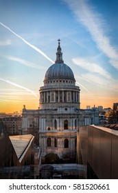 The Dome Of St. Pauls Cathedral In London, United Kingdom, At Sunset