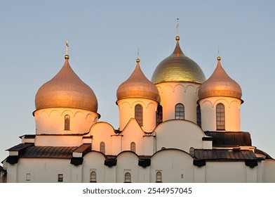 Domes and facade of St Sophia Orthodox Cathedral in Veliky Novgorod, Russia, the oldest Orthodox church building in Russia - Powered by Shutterstock