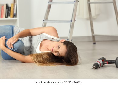 Domestic Accident Of A Woman Falling Down From Stairs At Home