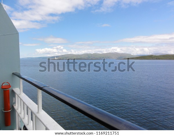 Domestic car ferry to Isle of\
Skye. Cruiseing from Oban to Craignure. Great Britain UK, 12th June\
2012