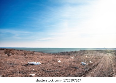 Domestic Garbage In Landfill. A Pile Of Plastic Trash On Dump. Stop Plastic Pollution To Save Environment And Ecology Of The Earth. Say No To Plastic Bag.