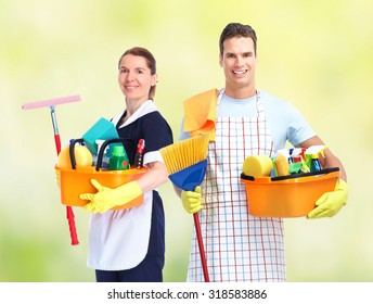 Domestic Housekeeping Service Team. Home Cleaning People.