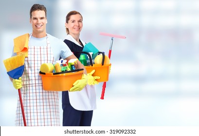 Domestic Housekeeping Service Team. Home Cleaning People.