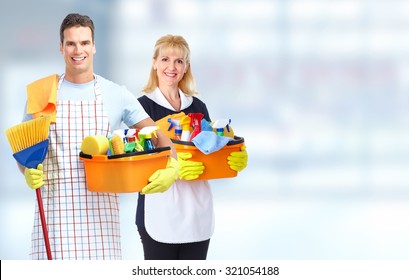 Domestic Housekeeping Service Team. Home Cleaning People.