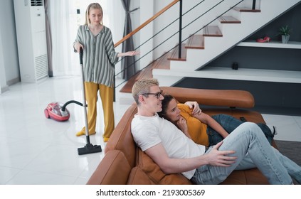 Domestic Life, Family Cleaning Living Room. Relationship 