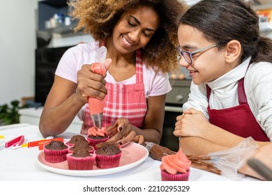 Domestic Life Moments, Mother And Daughter Cook Cakes At Home, Creating Pastry With Family