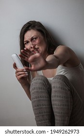 Domestic Violence Abuse, Woman Fear, Calls On The Phone For Help