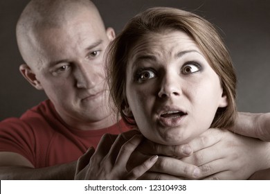 Domestic Violence Woman Being Abused Strangled Stock Photo 123104938 ...