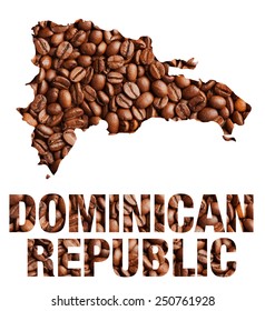 Dominican Republic Map And Word Coffee Beans Isolated On White