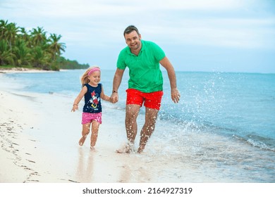 Dominican Republic - November 2014: Family In The Beach, Copy Space