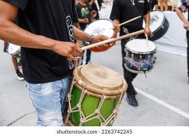 Dominican Republic Punta Cana Annual Carnaval. Musicians, drummers.