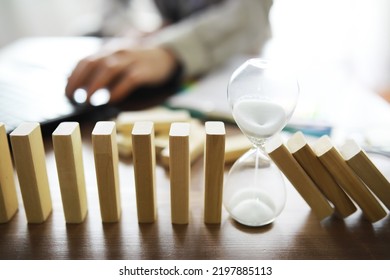 The Domino Effect Stopped By A Unique, One Strong Piece Stop The Falling, Be Stable In Crisis, Business Solution Concept