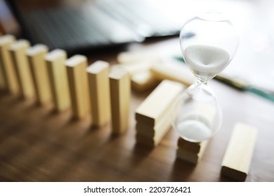 The Domino Effect Stopped By A Unique, One Strong Piece Stop The Falling, Be Stable In Crisis, Business Solution Concept