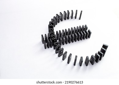 Domino Pieces Forming Euro Currency Symbol, Side View Isolated On White, Creative Concept Representing Market Volatility 