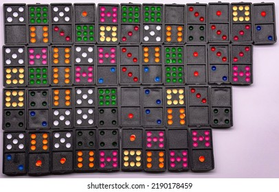 Dominoes, Dominos Pictogram. Domino Game Full Set. Black Domino.Colourfull Domino.