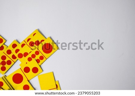 dominoes playing cards isolated white background, yellow red dominoes cards