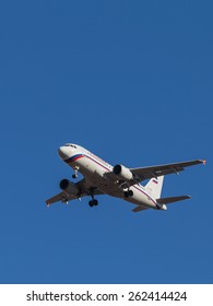 Domodedovo - March 14, 2015: A passenger plane Airbus A-319, Russian Airlines, landing at Domodedovo airport March 14, 2015, Domodedovo, Moscow Region, Russia