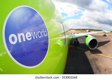 DOMODEDOVO, MOSCOW REGION, RUSSIA - MAY 27 2011: S7 Airlines Boeing 737-800 In One World Alliance Paint Scheme Of Russian Air Force At Domodedovo International Airport.