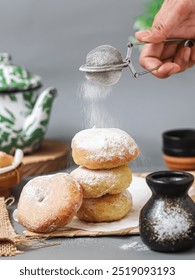 Donat Kampung, Donuts, or doughnuts with powdered sugar. Isolated