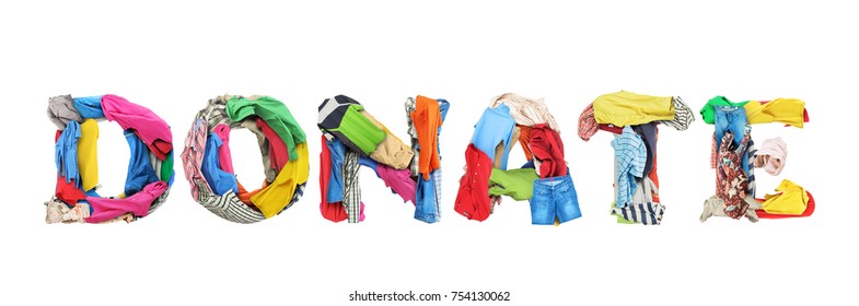 Donate Sign Made Of Clothes Isolated On White Background