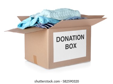 Donation Box With Clothes Isolated On White