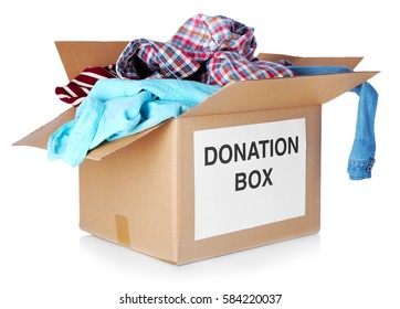 Donation Box With Clothes Isolated On White