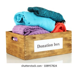 Donation Box With Clothing Isolated On White