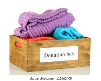 Donation Box With Clothing Isolated On White