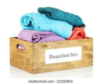 Donation Box With Clothing Isolated On White