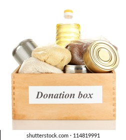 Donation Box With Food Isolated On White