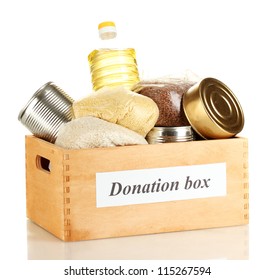 Donation Box With Food Isolated On White