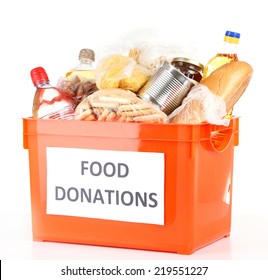 Donation Box With Food Isolated On White