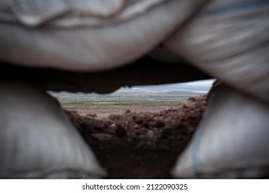 DONBASS, UKRAINE - NOVEMBER 25, 2014: Ukrainian Soldiers On Ukraine's Eastern Front Lines. The Donbas War Has Raged On Since 2014, Opposing Ukrainian Forces To Pro-Russia Armed Groups.