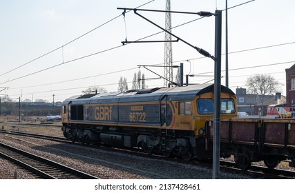 Doncaster, UK - March 20th 2022: Freight Train Passing Through Doncaster Station