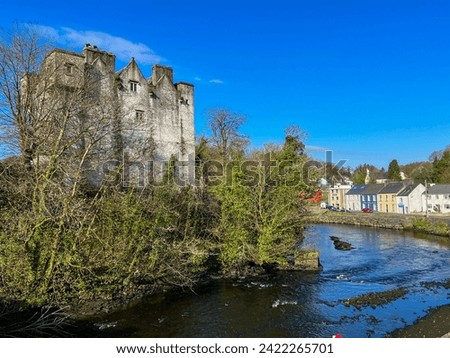 Donegal Castle on the River Eske with blue skies, County Donegal, Ireland